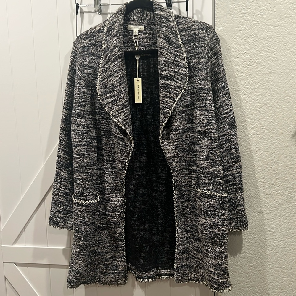 NWT Max Studio Tweed Sweater Jacket Black/White Size Small